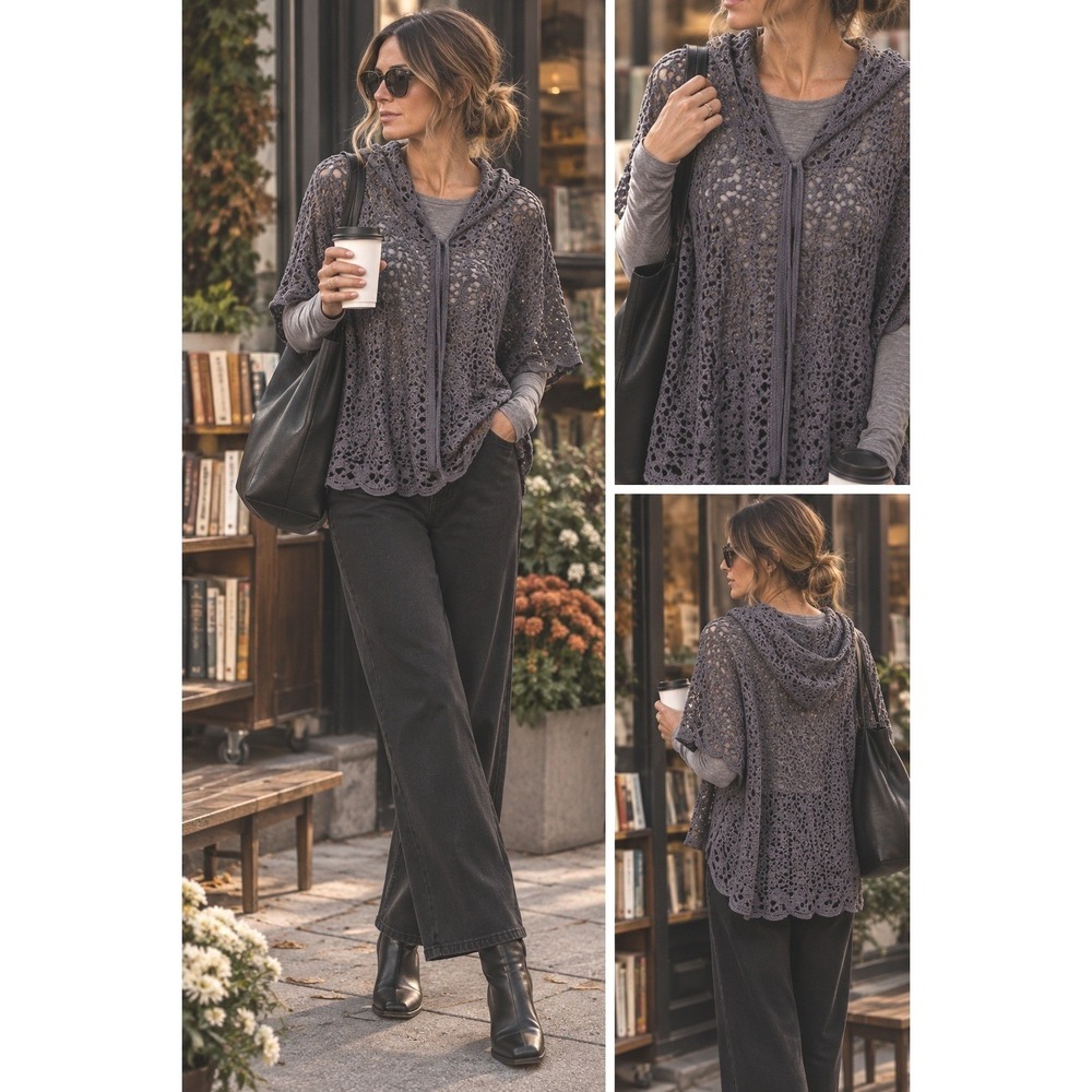 Monoreno hoodie tunic dress sm bohemian layering cooling open work Navy Crochet